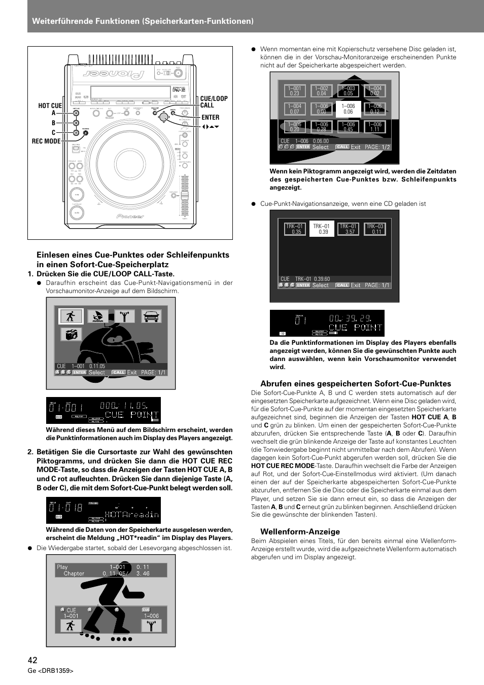 Abrufen eines gespeicherten sofort-cue-punktes, Wellenform-anzeige | Pioneer DVJ-X1 User Manual | Page 144 / 295