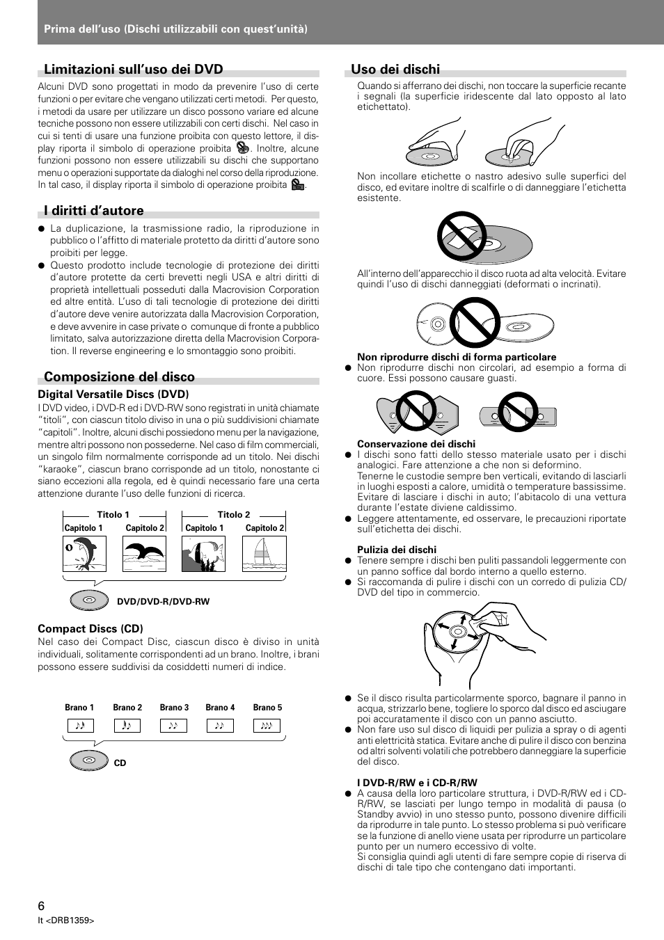 Limitazioni sull’uso dei dvd, I diritti d’autore, Composizione del disco | Uso dei dischi | Pioneer DVJ-X1 User Manual | Page 156 / 295