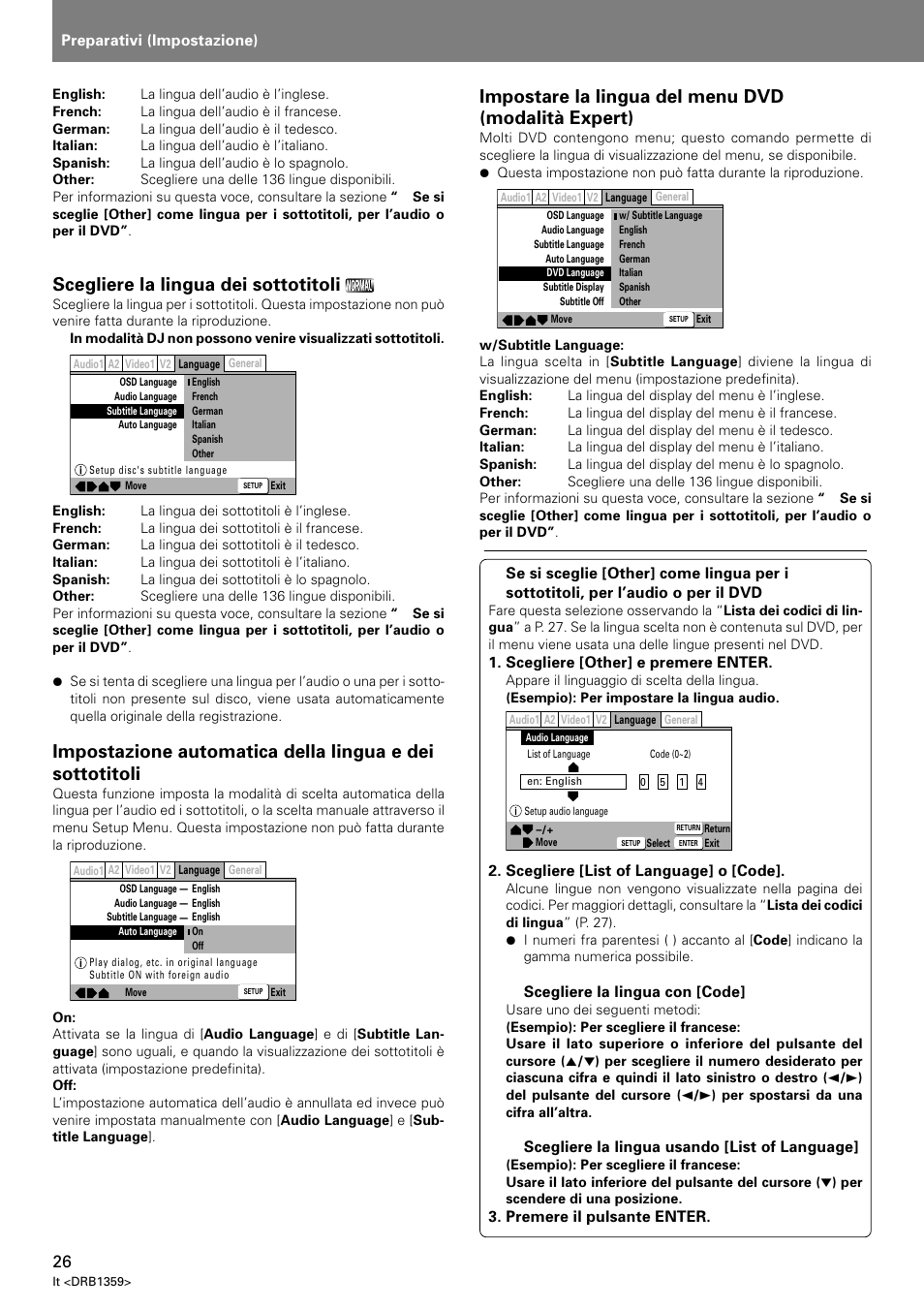 Scegliere la lingua dei sottotitoli, Impostare la lingua del menu dvd (modalità expert) | Pioneer DVJ-X1 User Manual | Page 176 / 295
