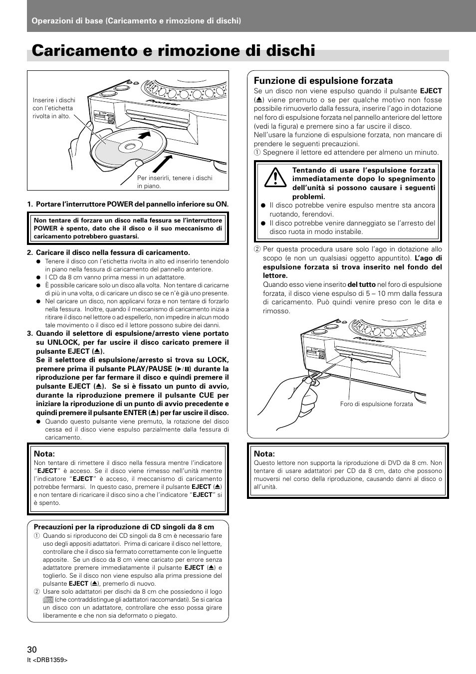 Caricamento e rimozione di dischi, Funzione di espulsione forzata | Pioneer DVJ-X1 User Manual | Page 180 / 295