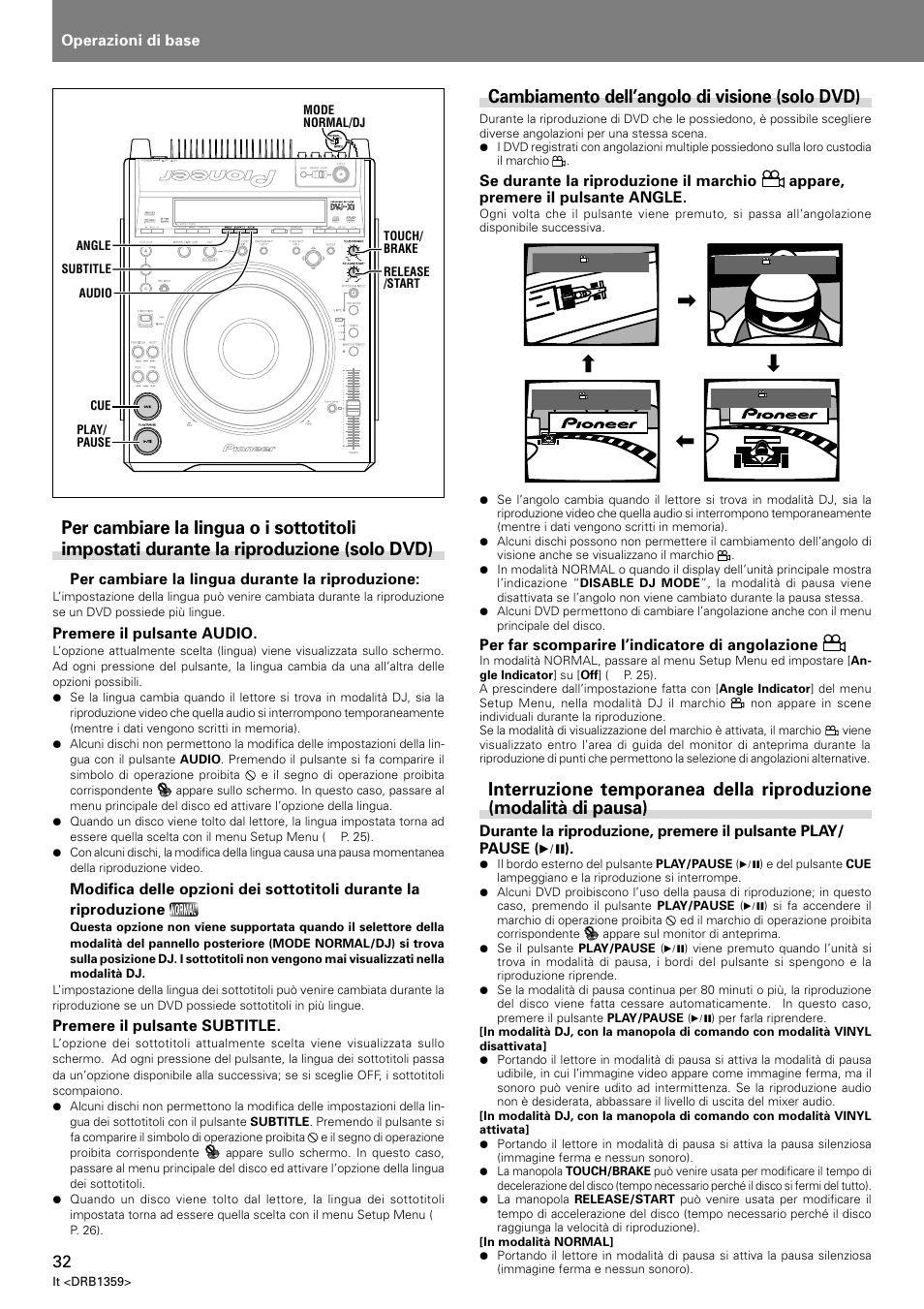 Cambiamento dell’angolo di visione (solo dvd) | Pioneer DVJ-X1 User Manual | Page 182 / 295