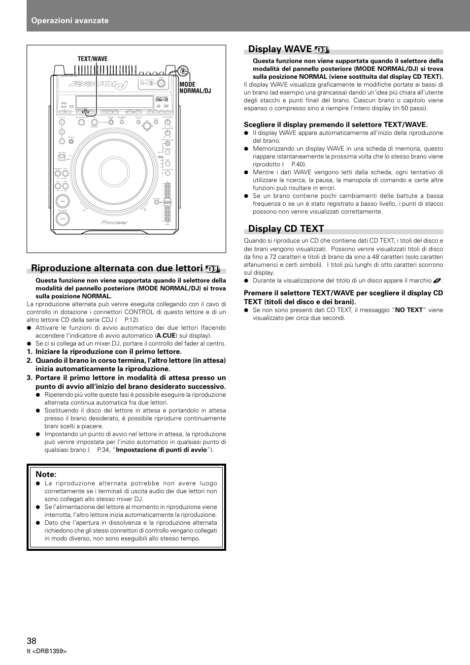 Riproduzione alternata con due lettori, Display wave, Display cd text | Pioneer DVJ-X1 User Manual | Page 188 / 295