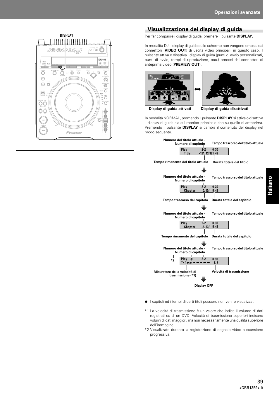 Visualizzazione dei display di guida, Italiano visualizzazione dei display di guida, Operazioni avanzate | Pioneer DVJ-X1 User Manual | Page 189 / 295