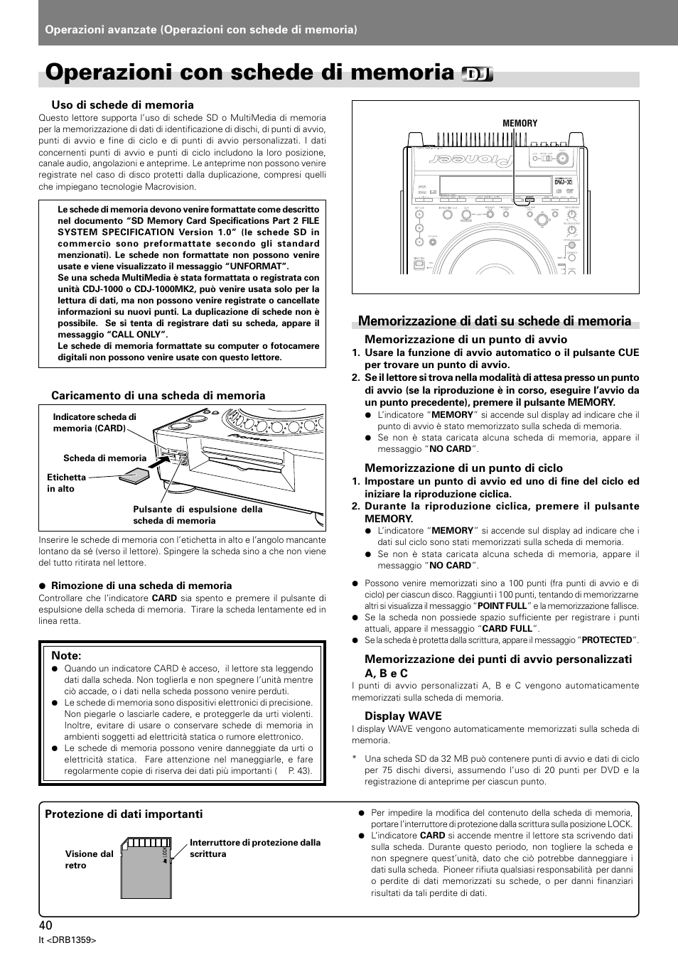 Operazioni con schede di memoria, Memorizzazione di dati su schede di memoria | Pioneer DVJ-X1 User Manual | Page 190 / 295