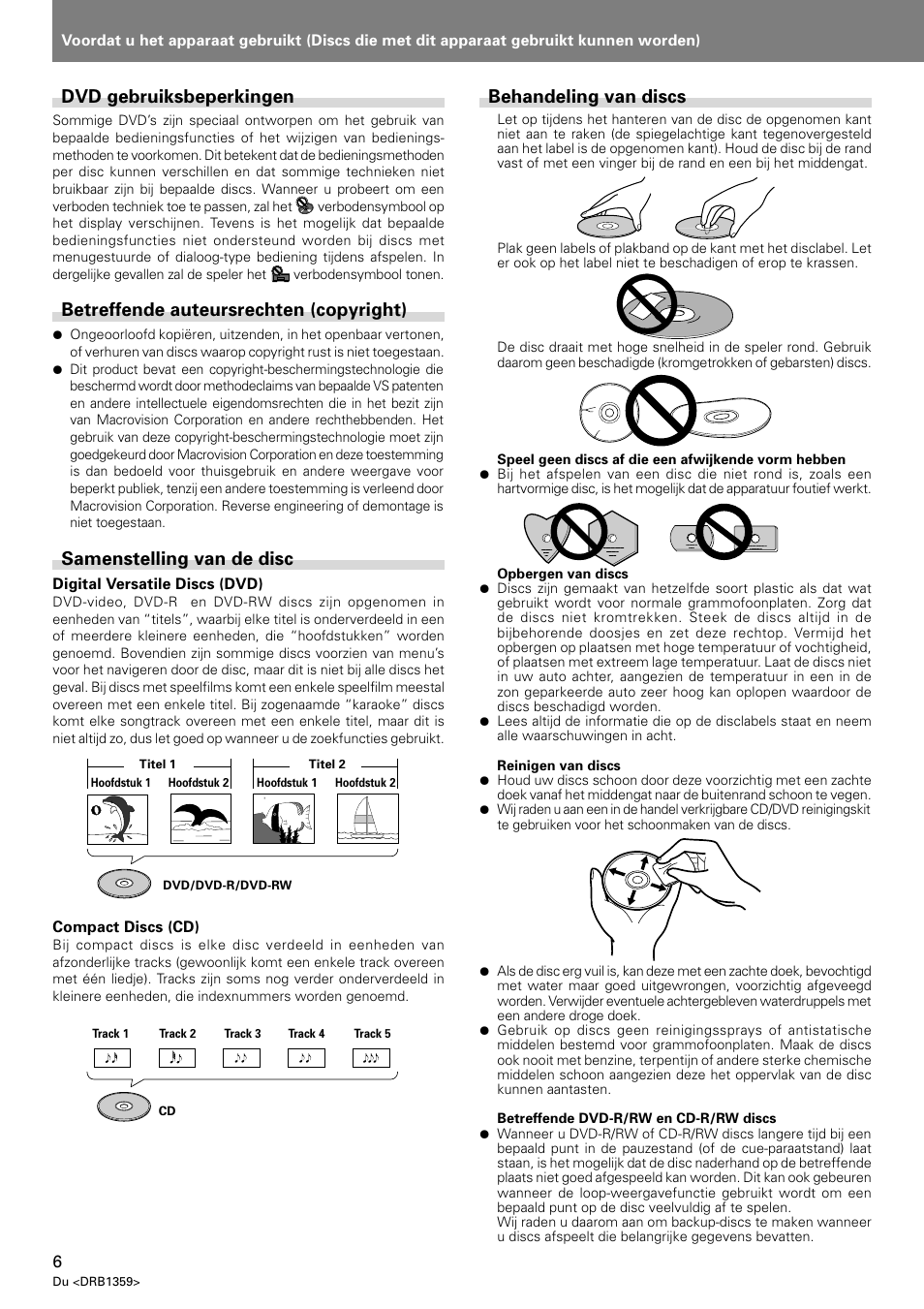 Dvd gebruiksbeperkingen, Betreffende auteursrechten (copyright), Samenstelling van de disc | Behandeling van discs | Pioneer DVJ-X1 User Manual | Page 204 / 295