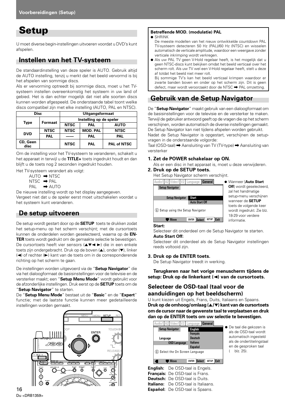 Setup, Instellen van het tv-systeem, Gebruik van de setup navigator | De setup uitvoeren | Pioneer DVJ-X1 User Manual | Page 214 / 295