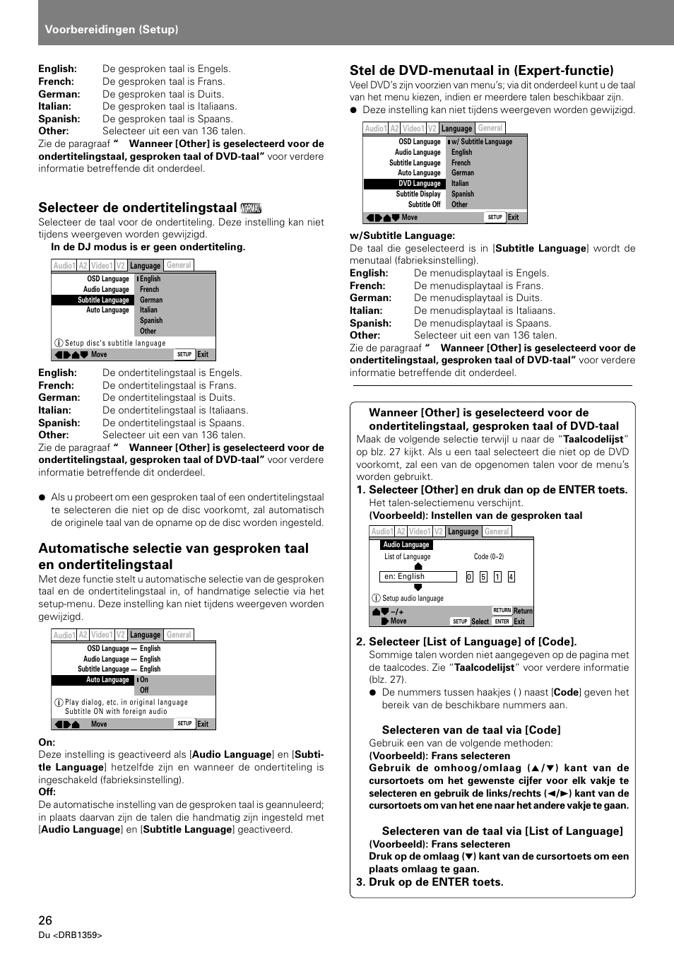 Selecteer de ondertitelingstaal, Stel de dvd-menutaal in (expert-functie) | Pioneer DVJ-X1 User Manual | Page 224 / 295