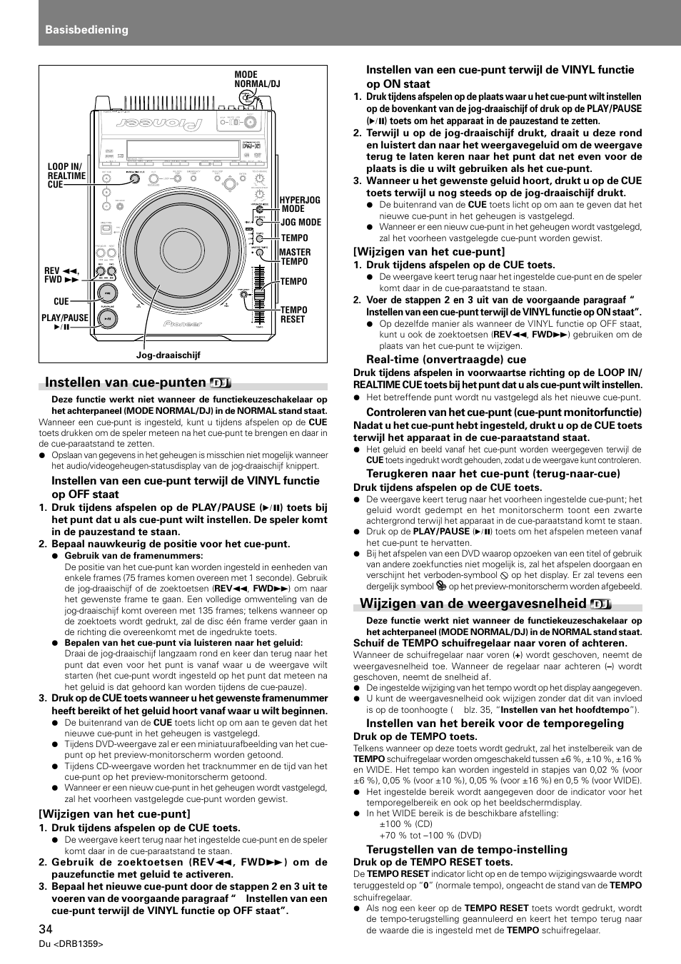 Instellen van cue-punten, Wijzigen van de weergavesnelheid | Pioneer DVJ-X1 User Manual | Page 232 / 295