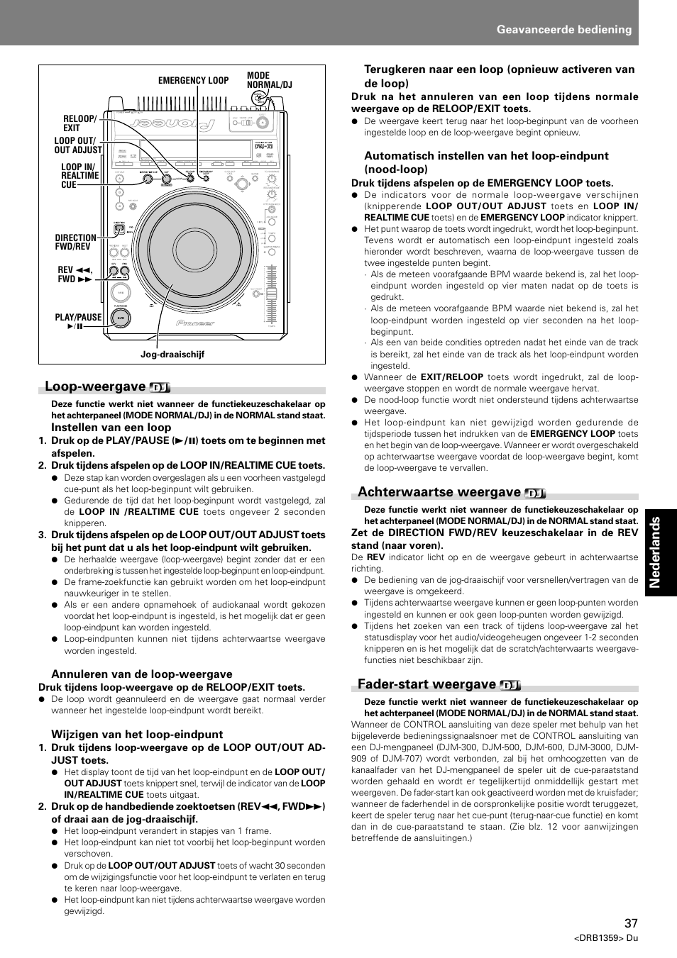 Nederlands loop-weergave, Achterwaartse weergave, Fader-start weergave | Pioneer DVJ-X1 User Manual | Page 235 / 295