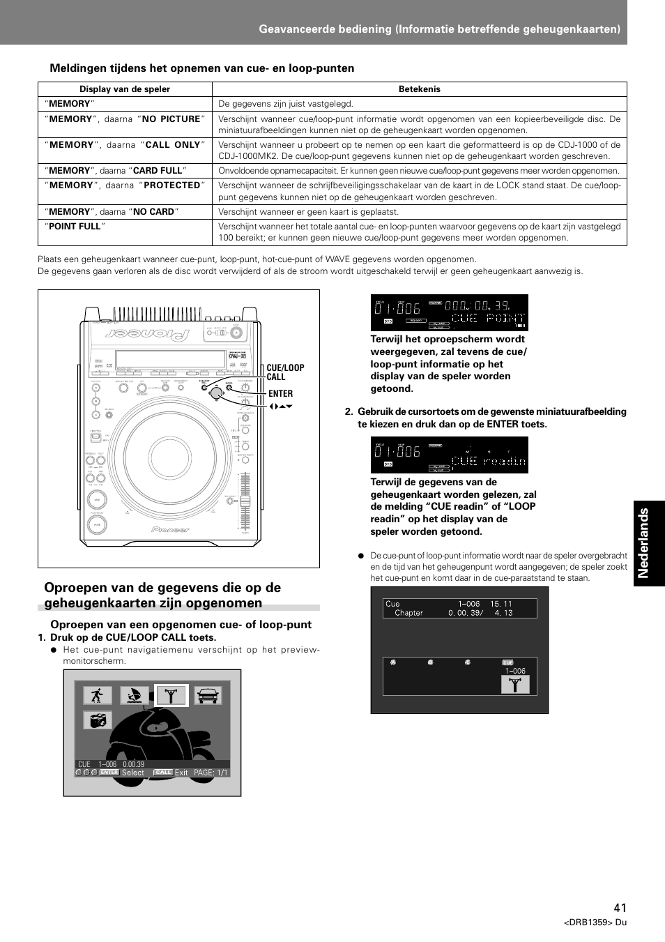 Nederlands, Oproepen van een opgenomen cue- of loop-punt | Pioneer DVJ-X1 User Manual | Page 239 / 295