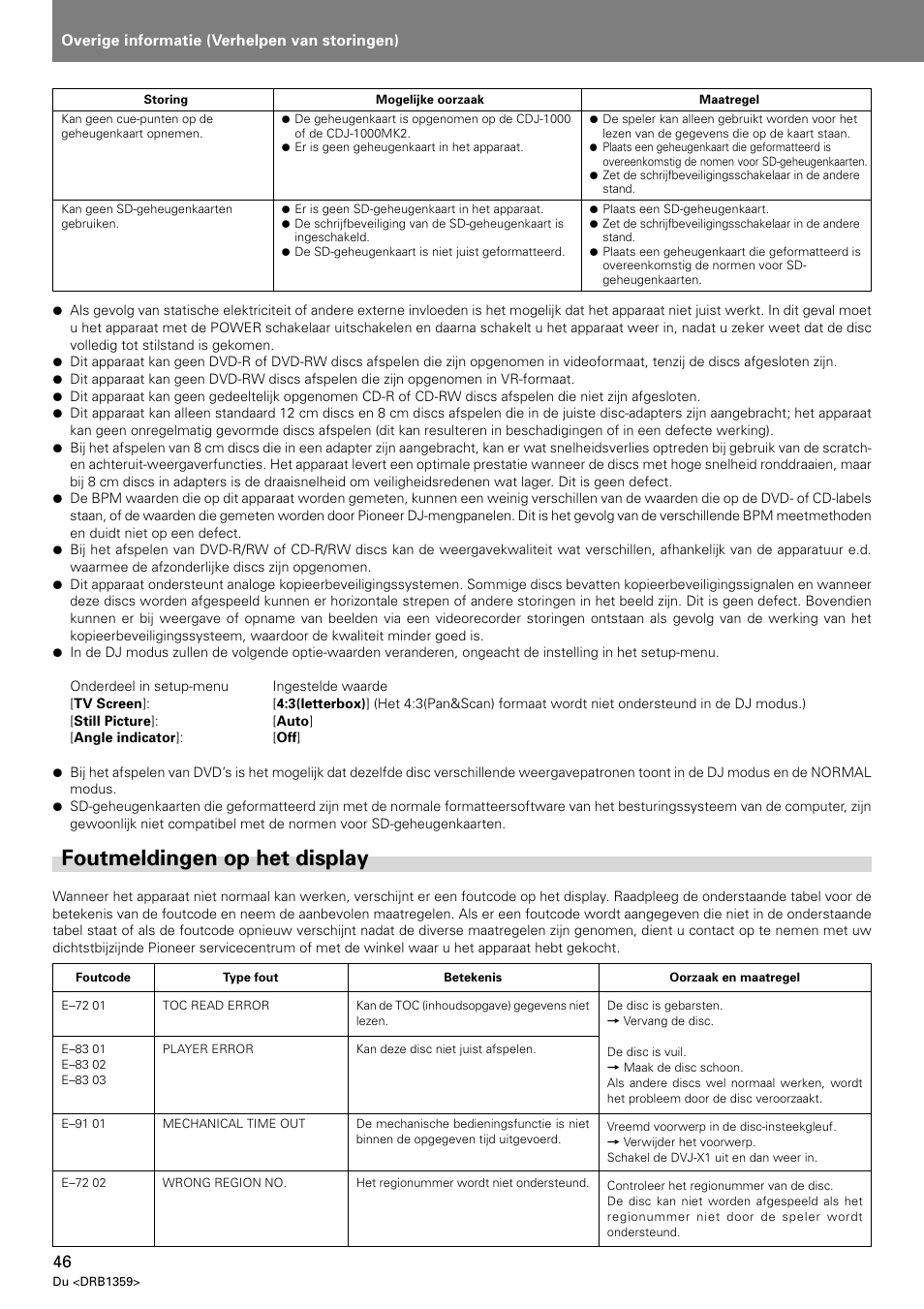 Foutmeldingen op het display | Pioneer DVJ-X1 User Manual | Page 244 / 295