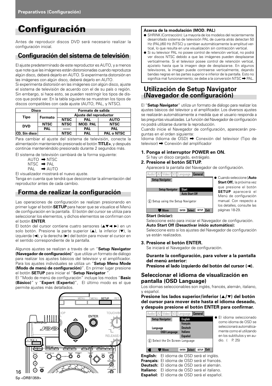 Configuración, Configuración del sistema de televisión, Forma de realizar la configuración | Pioneer DVJ-X1 User Manual | Page 262 / 295