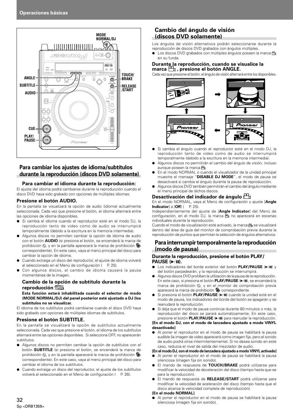 Cambio del ángulo de visión (discos dvd solamente) | Pioneer DVJ-X1 User Manual | Page 278 / 295