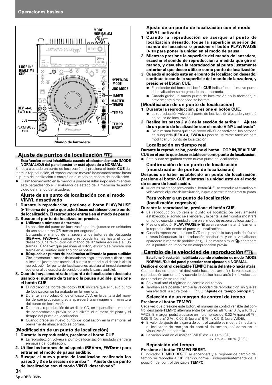 Ajuste de puntos de localización, Cambio de la velocidad de reproducción | Pioneer DVJ-X1 User Manual | Page 280 / 295