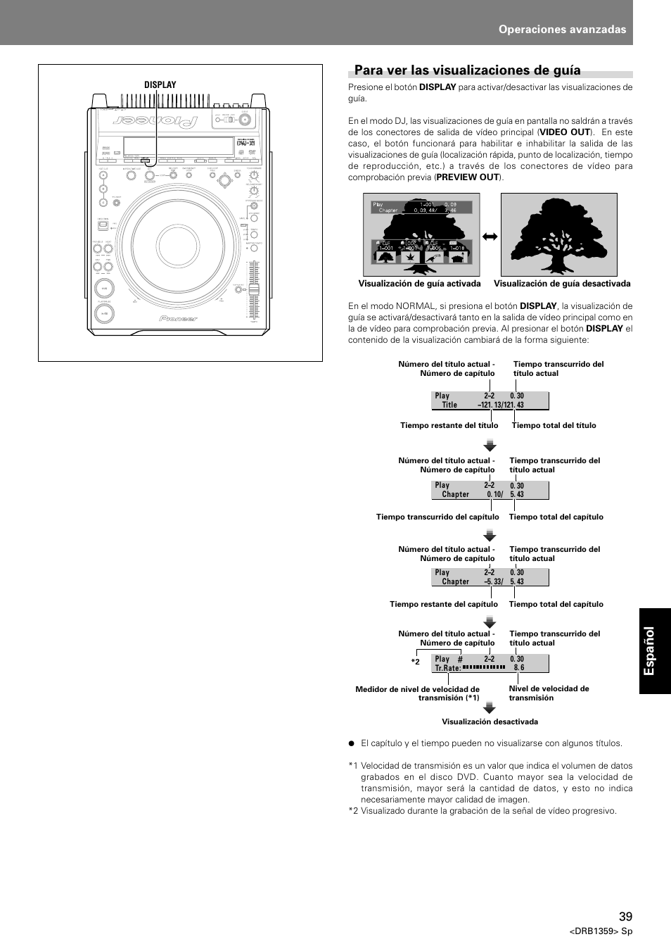 Para ver las visualizaciones de guía, Espa ñ ol para ver las visualizaciones de guía, Operaciones avanzadas | Pioneer DVJ-X1 User Manual | Page 285 / 295