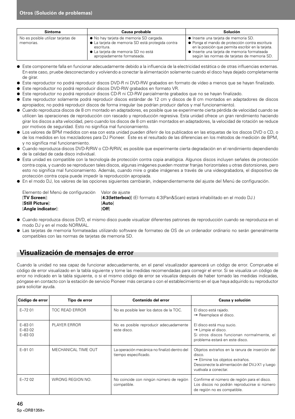 Visualización de mensajes de error | Pioneer DVJ-X1 User Manual | Page 292 / 295