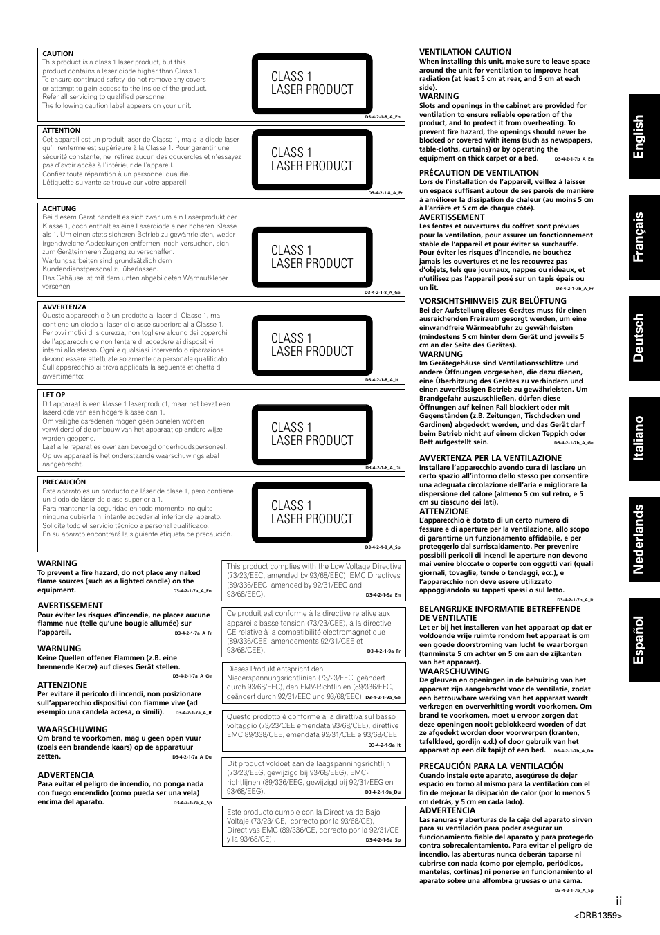 Class 1 laser product | Pioneer DVJ-X1 User Manual | Page 3 / 295