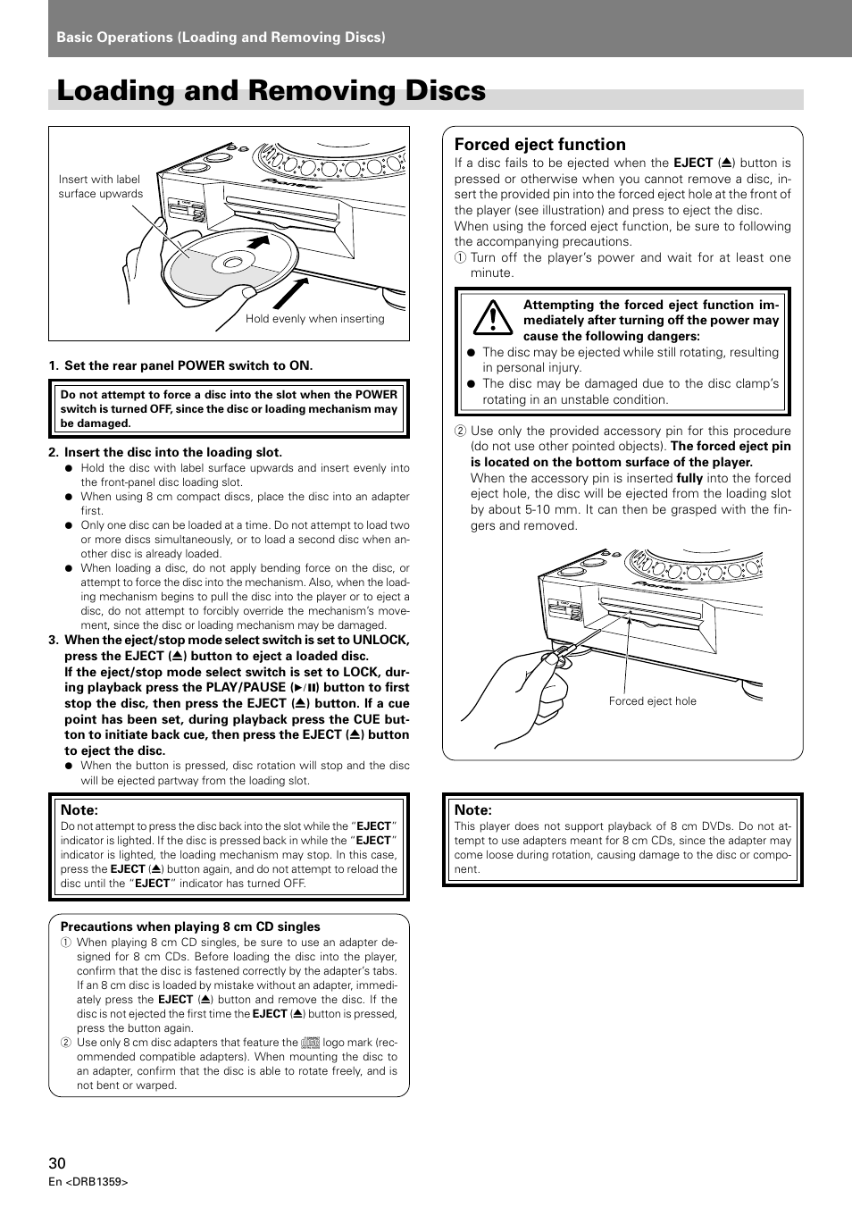 Loading and removing discs, Forced eject function | Pioneer DVJ-X1 User Manual | Page 34 / 295