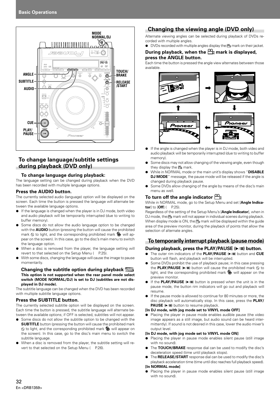 Changing the viewing angle (dvd only) | Pioneer DVJ-X1 User Manual | Page 36 / 295