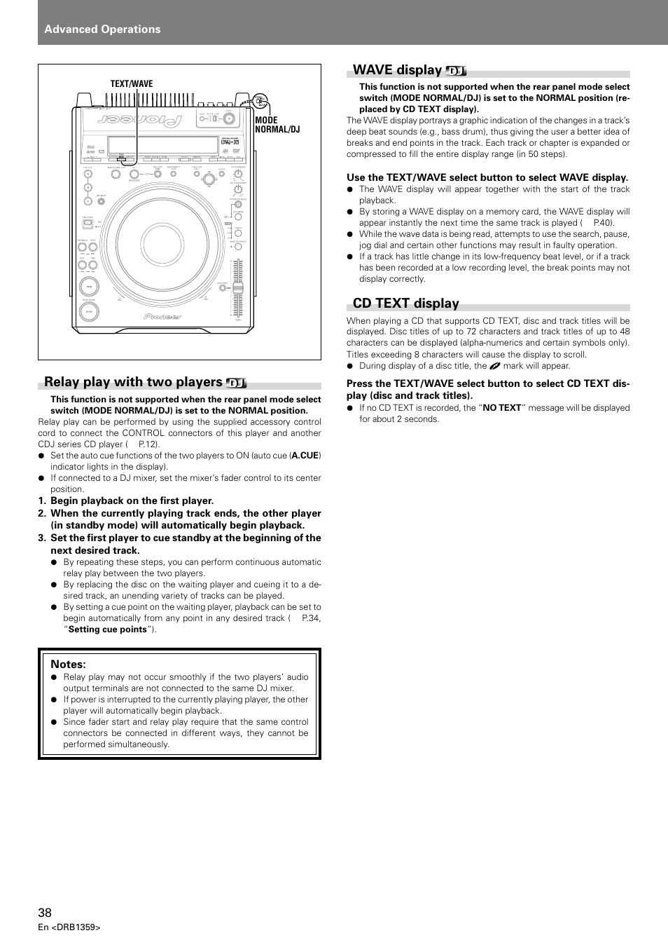 Relay play with two players, Wave display, Cd text display | Pioneer DVJ-X1 User Manual | Page 42 / 295