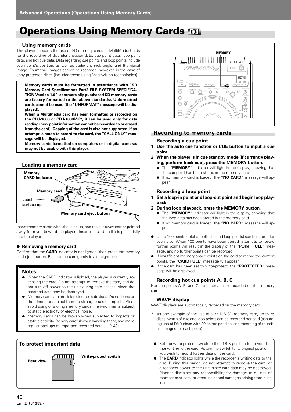 Operations using memory cards, Recording to memory cards | Pioneer DVJ-X1 User Manual | Page 44 / 295