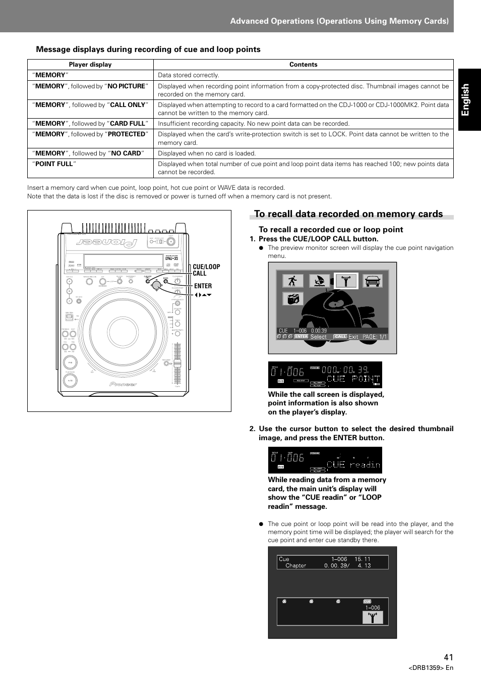 To recall data recorded on memory cards, English | Pioneer DVJ-X1 User Manual | Page 45 / 295