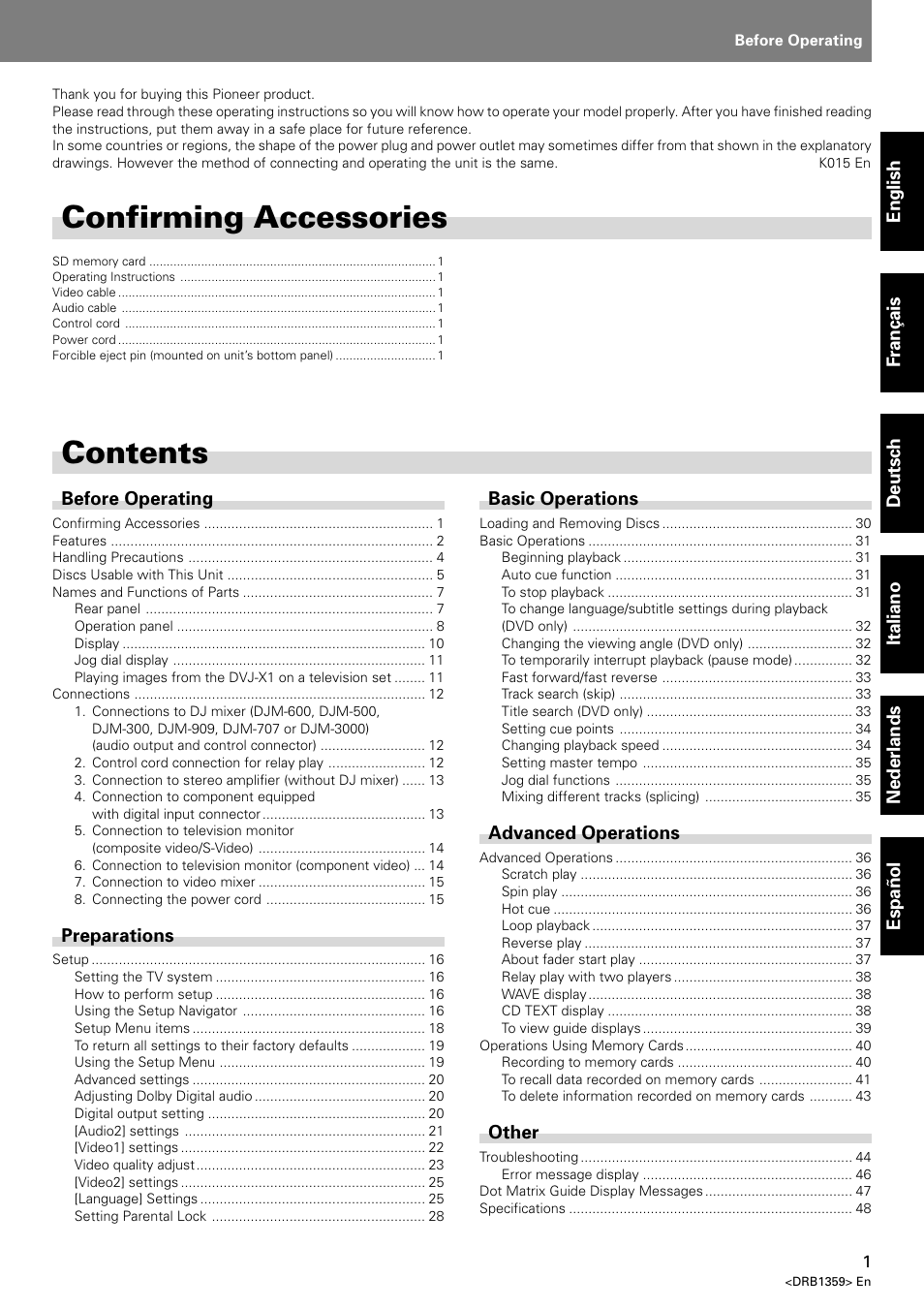 Pioneer DVJ-X1 User Manual | Page 5 / 295