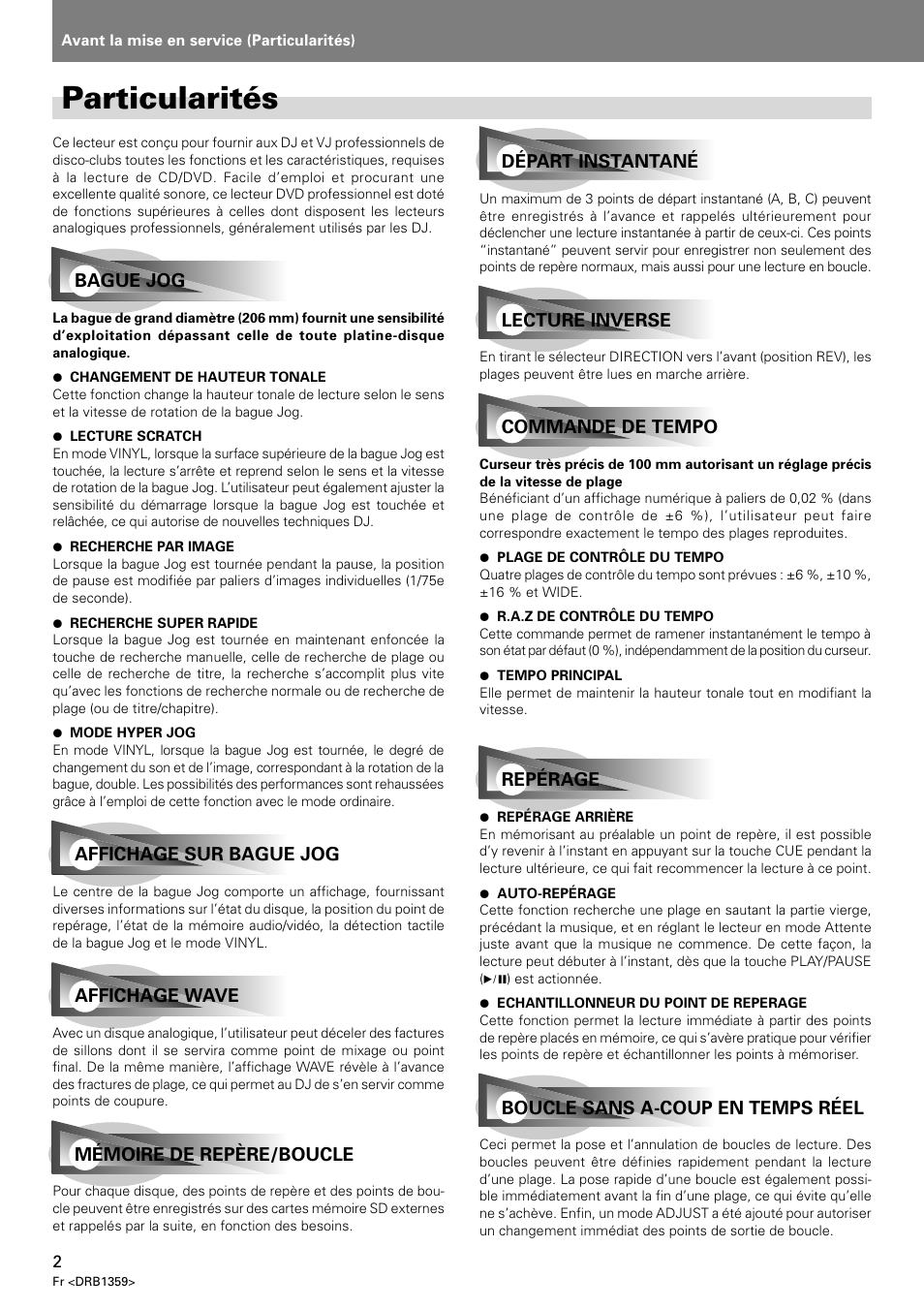 Particularités | Pioneer DVJ-X1 User Manual | Page 54 / 295