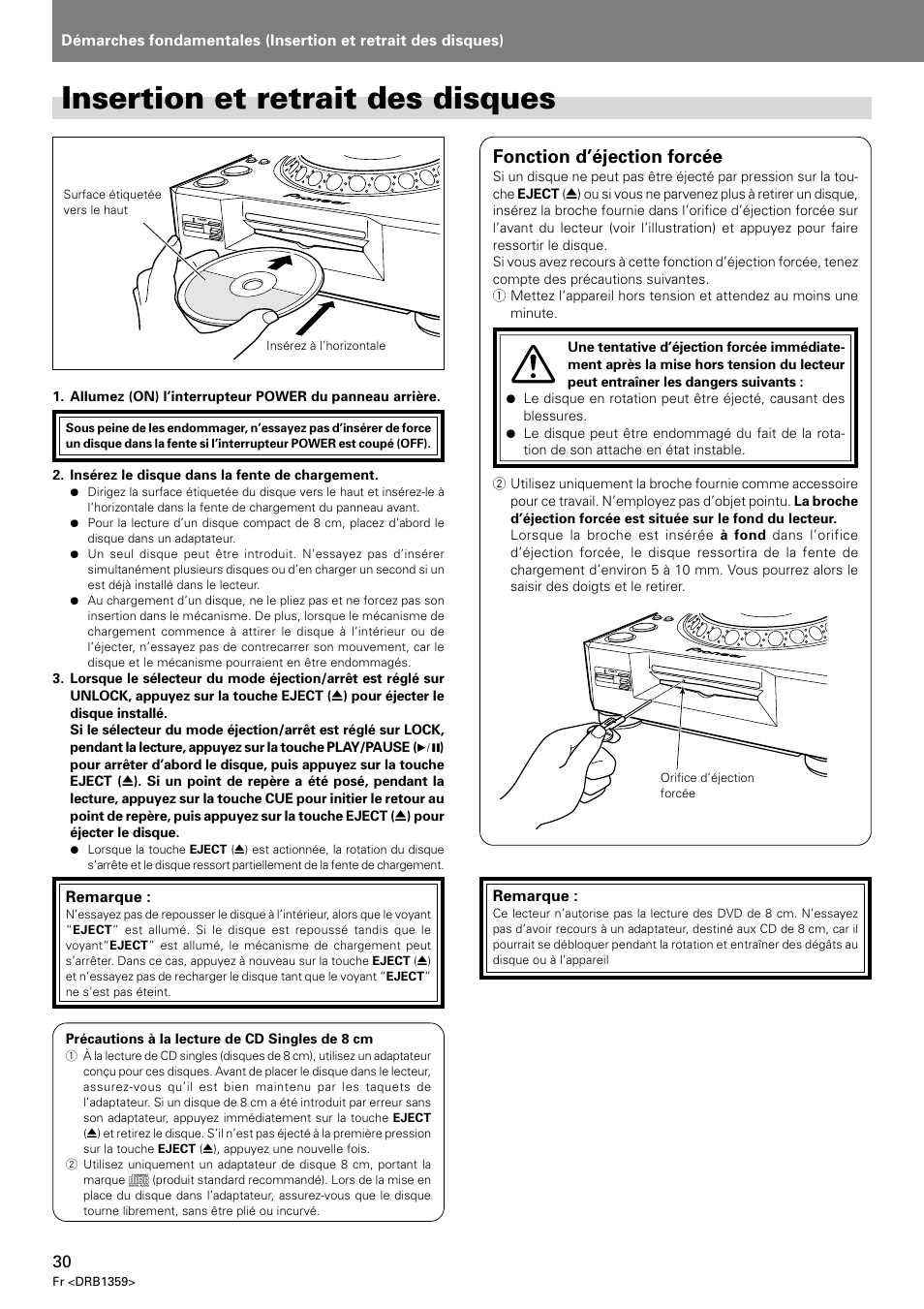 Insertion et retrait des disques, Fonction d’éjection forcée | Pioneer DVJ-X1 User Manual | Page 82 / 295