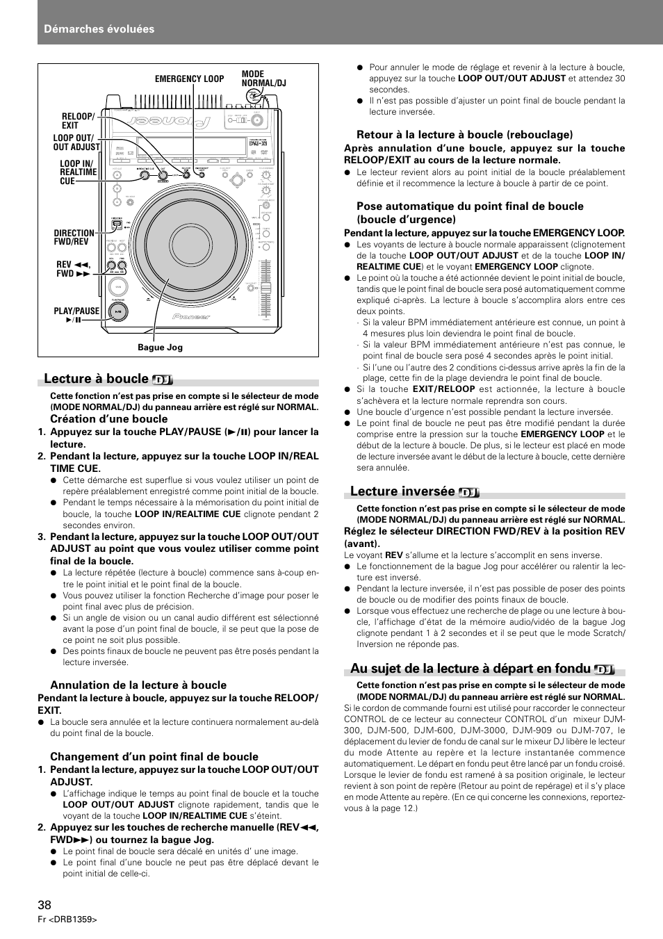 Lecture à boucle, Lecture inversée, Au sujet de la lecture à départ en fondu | Pioneer DVJ-X1 User Manual | Page 90 / 295