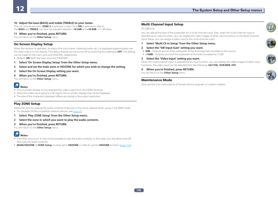 Multi channel input, Setup, Multi channel input setup | Pioneer SC-LX78-S User Manual | Page 110 / 141