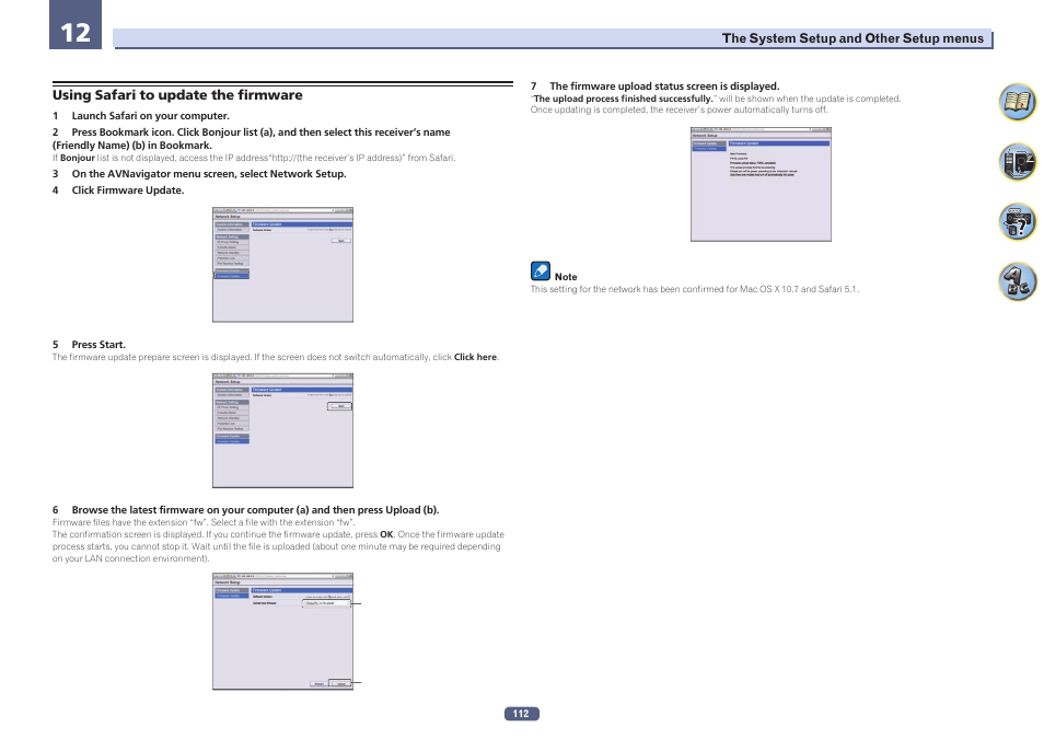 Using safari to update the firmware | Pioneer SC-LX78-S User Manual | Page 112 / 141