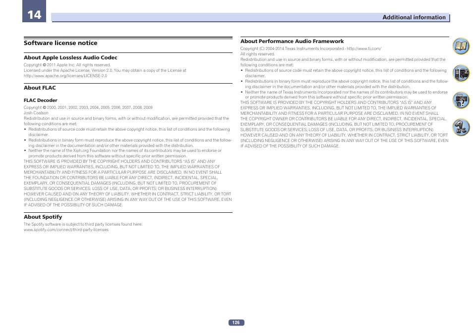 Software license notice | Pioneer SC-LX78-S User Manual | Page 126 / 141