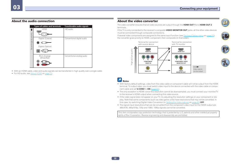 About the audio connection, About the video converter | Pioneer SC-LX78-S User Manual | Page 32 / 141