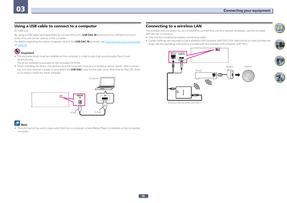 Usb-dac in | Pioneer SC-LX78-S User Manual | Page 45 / 141