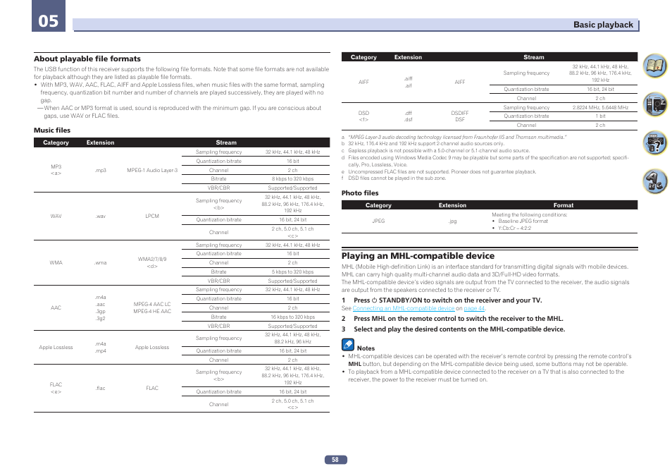 Playing an mhl-compatible device | Pioneer SC-LX78-S User Manual | Page 58 / 141