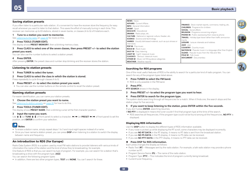 Later-see, Saving station, Presets | Pioneer SC-LX78-S User Manual | Page 60 / 141