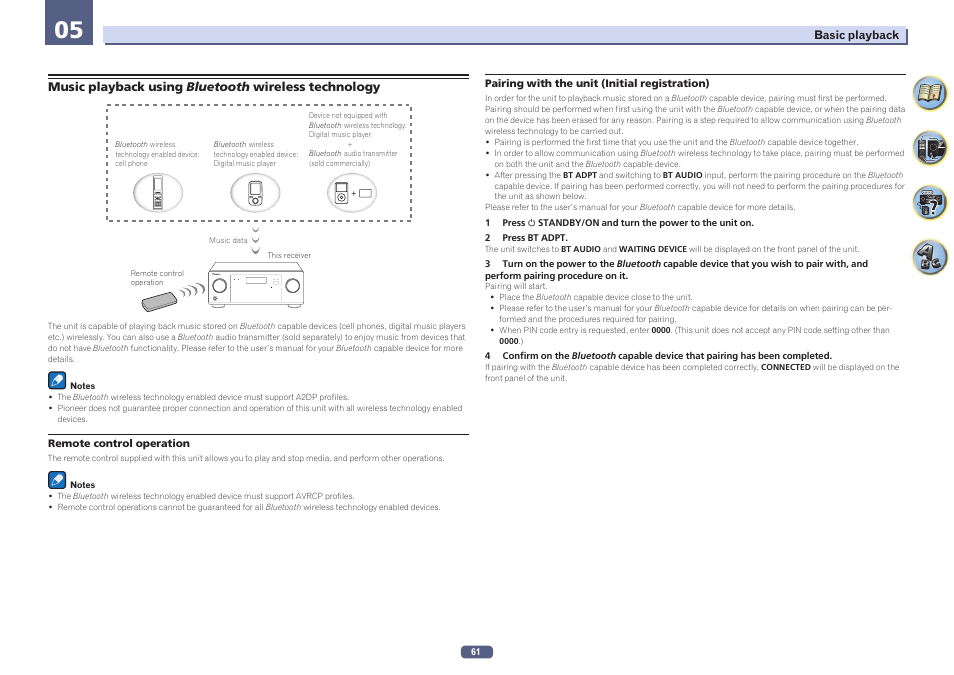 Music playback using bluetooth wireless technology | Pioneer SC-LX78-S User Manual | Page 61 / 141