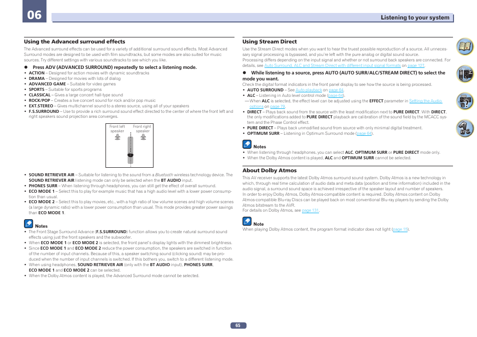 Using the advanced surround effects, Using stream direct | Pioneer SC-LX78-S User Manual | Page 65 / 141