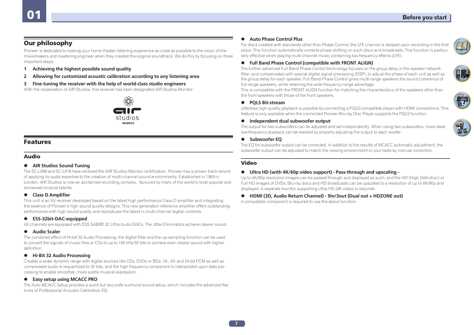 Our philosophy features | Pioneer SC-LX78-S User Manual | Page 7 / 141