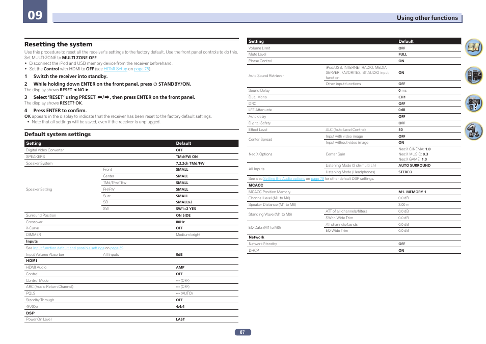 Resetting the system | Pioneer SC-LX78-S User Manual | Page 87 / 141