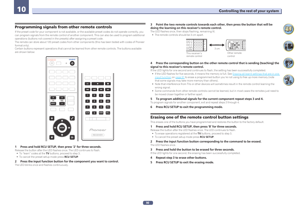 Programming signals from other remote controls, Erasing one of the remote control button settings | Pioneer SC-LX78-S User Manual | Page 90 / 141