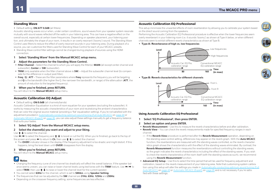 Acoustic calibration eq professional, Standing wave, Acoustic calibration eq adjust | Pioneer SC-LX78-S User Manual | Page 98 / 141