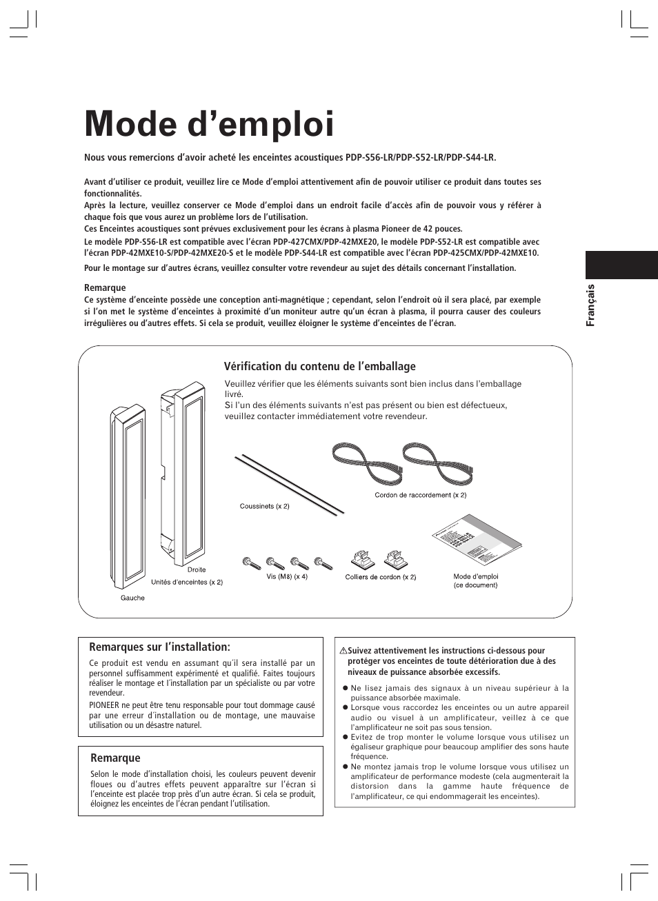 Mode d’emploi | Pioneer PDP-S44-LR User Manual | Page 11 / 32