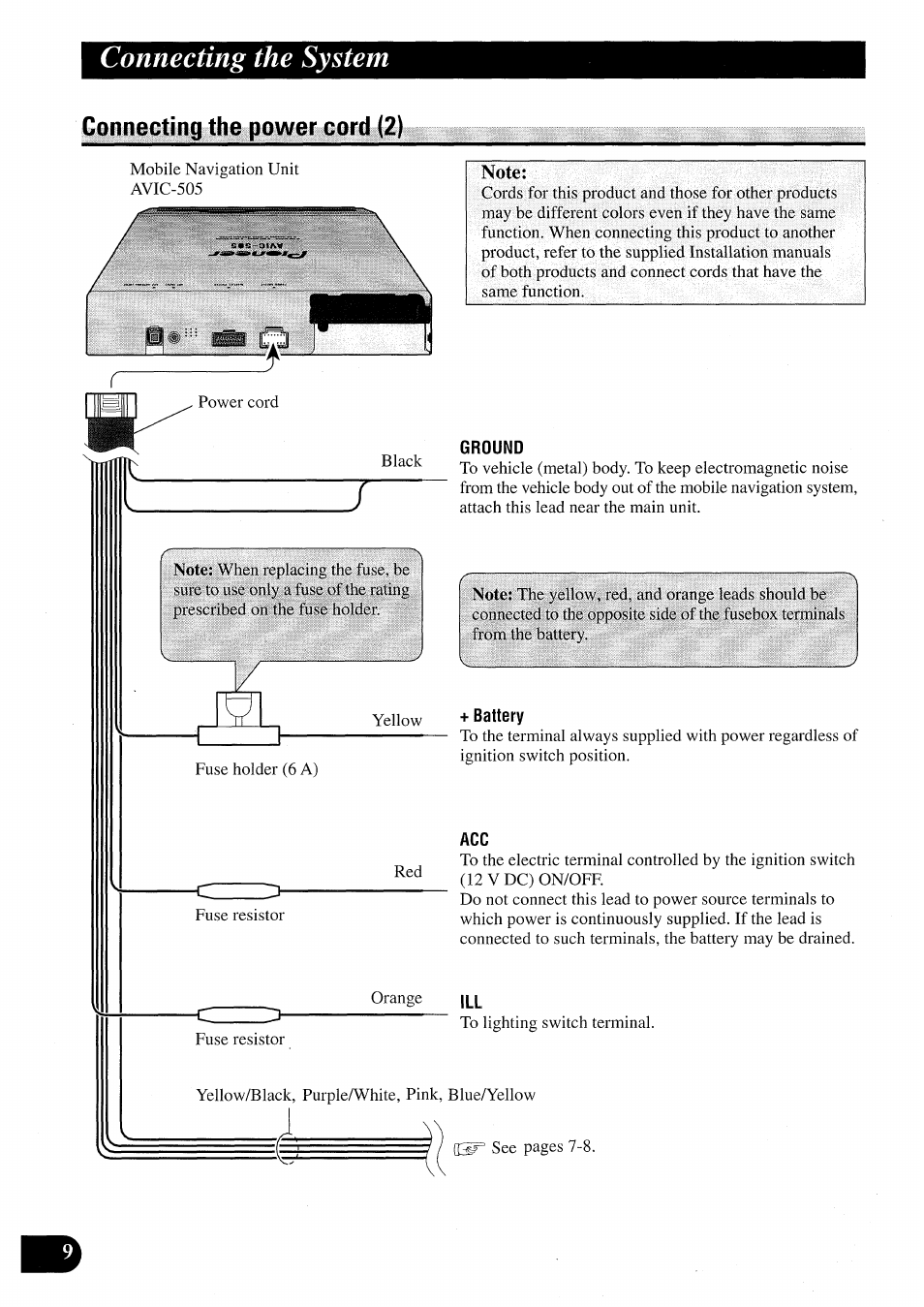 Connecting the power cord (2), Connecting the system | Pioneer AVIC50S User Manual | Page 10 / 146