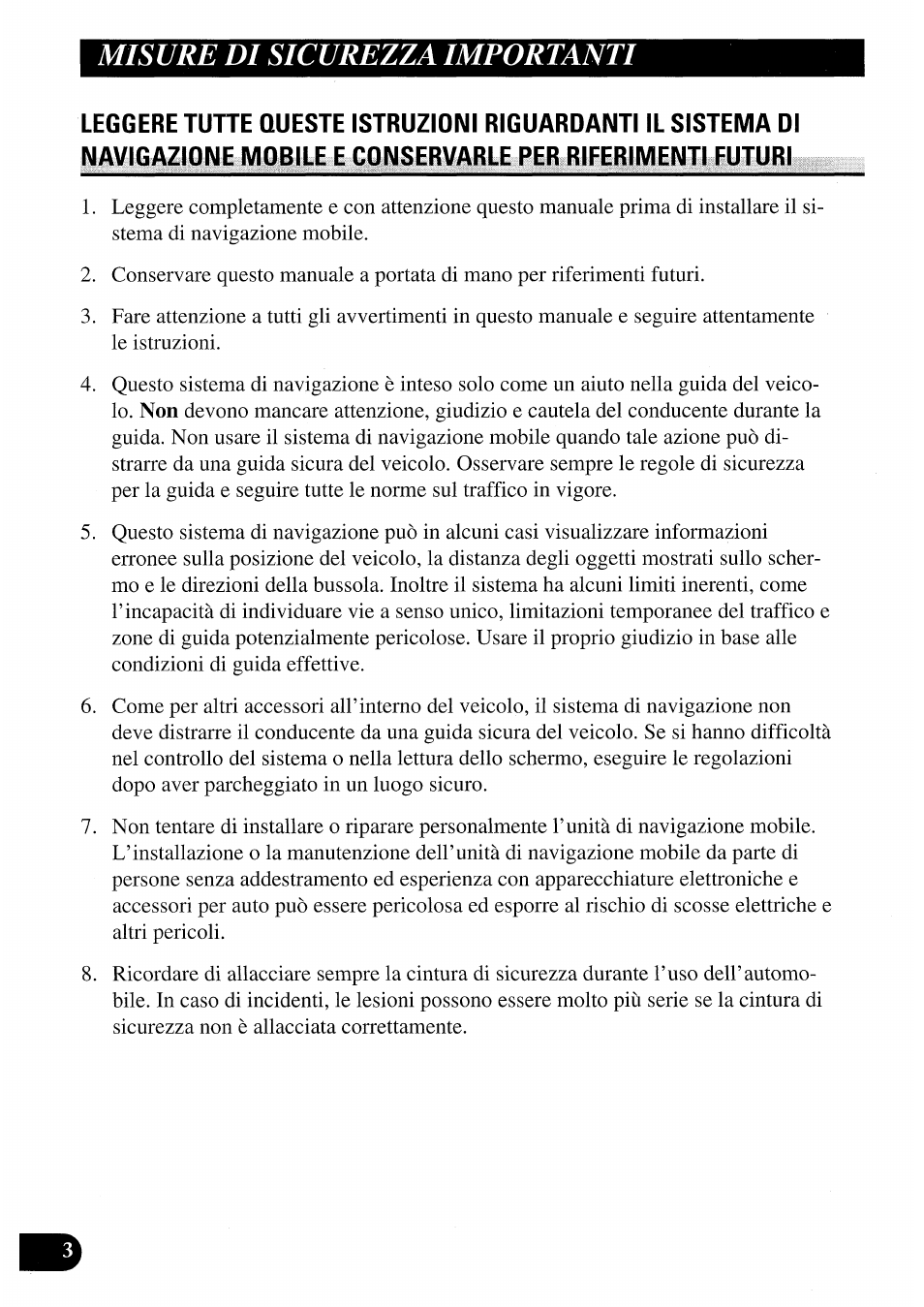 Misure di sicurezza importanti | Pioneer AVIC50S User Manual | Page 100 / 146