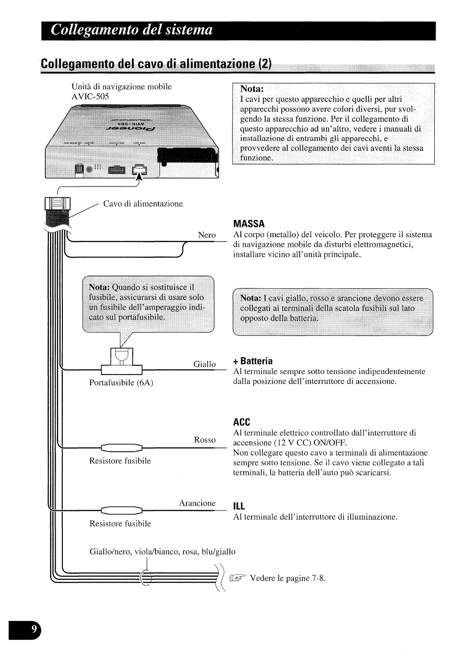 Collegamento del cavo di alimentazione (2), Collegamento del sistema | Pioneer AVIC50S User Manual | Page 106 / 146