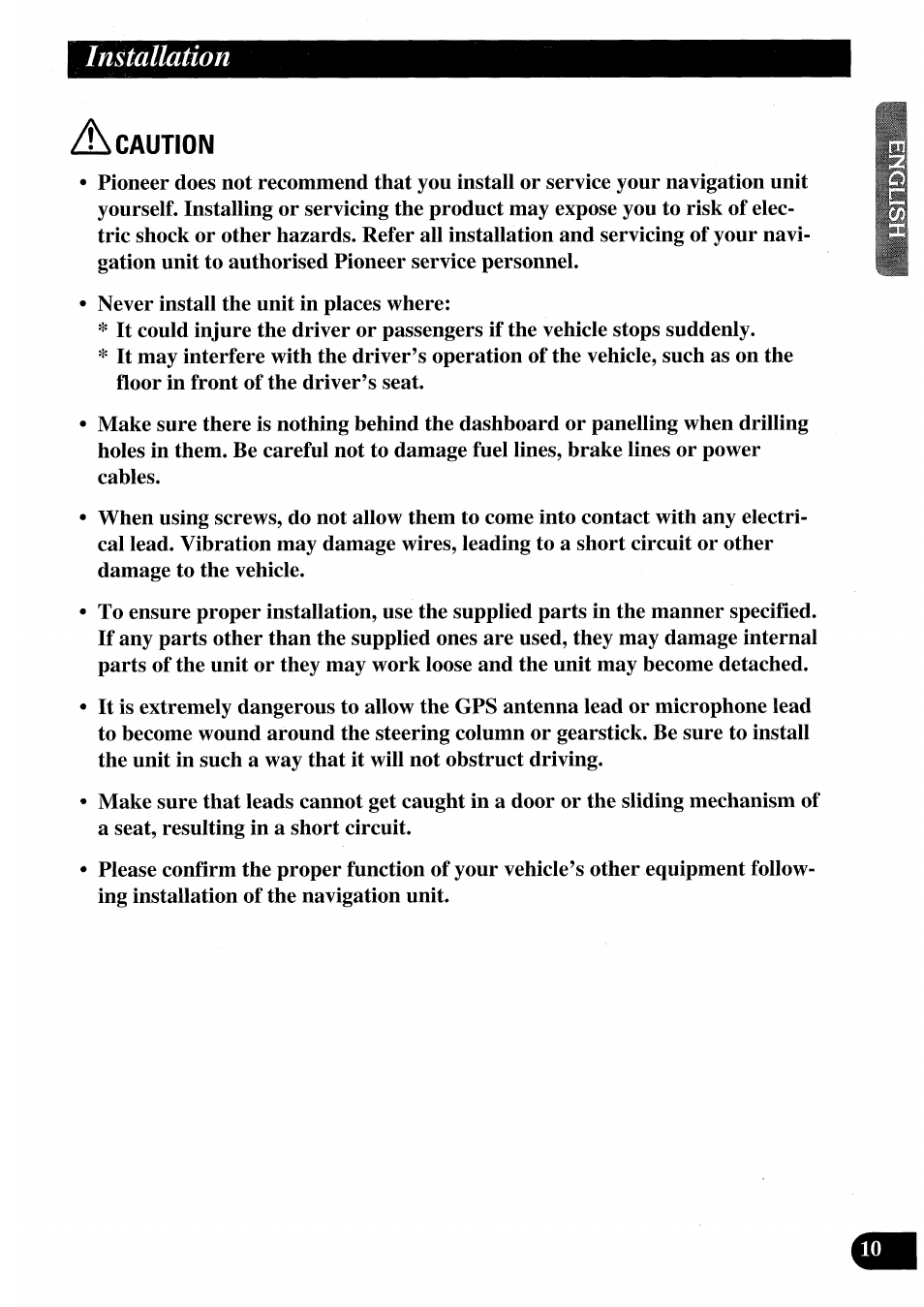 Caution, Installation | Pioneer AVIC50S User Manual | Page 11 / 146