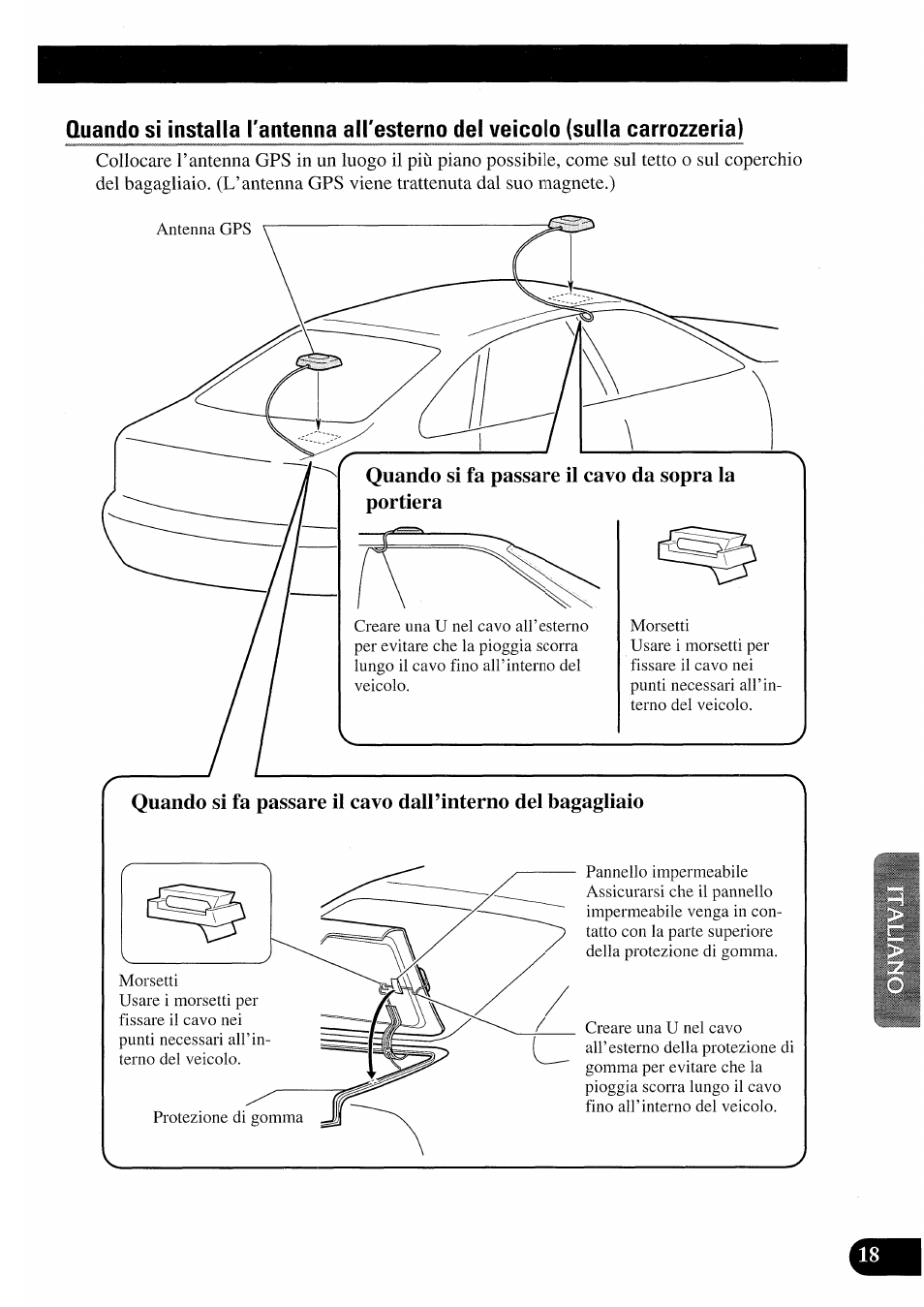 Quando si fa passare il cavo da sopra la portiera | Pioneer AVIC50S User Manual | Page 115 / 146