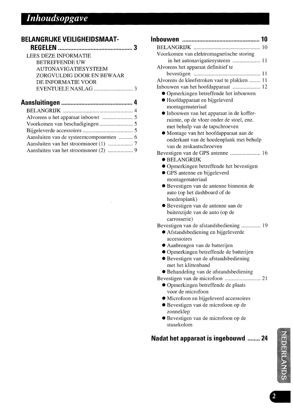 Inhoudsopgave, Inbouwen | Pioneer AVIC50S User Manual | Page 123 / 146